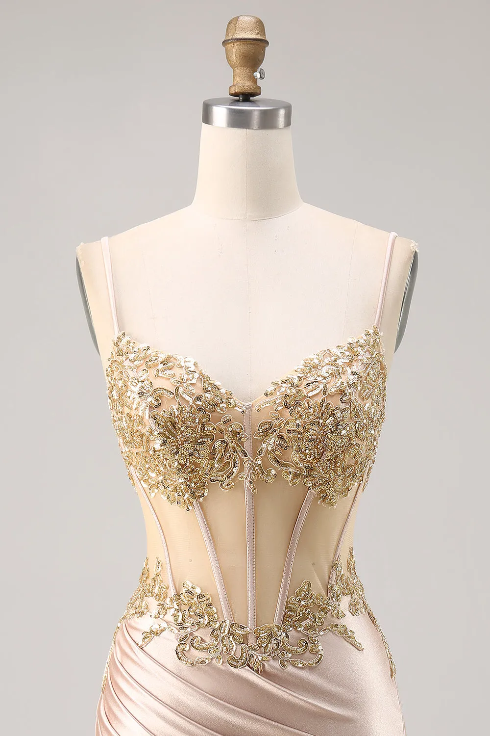 Champagne Corset Satin Bodycon Sequins Homecoming Dress with Beading sold by Wedtrend product image thumbnail 4