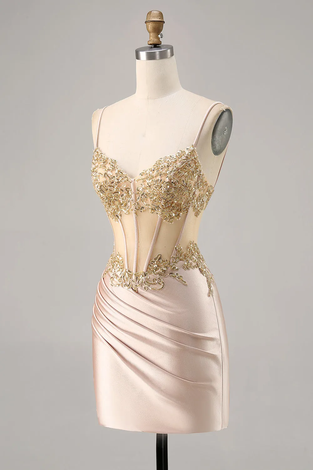 Champagne Corset Satin Bodycon Sequins Homecoming Dress with Beading sold by Wedtrend product image thumbnail 3