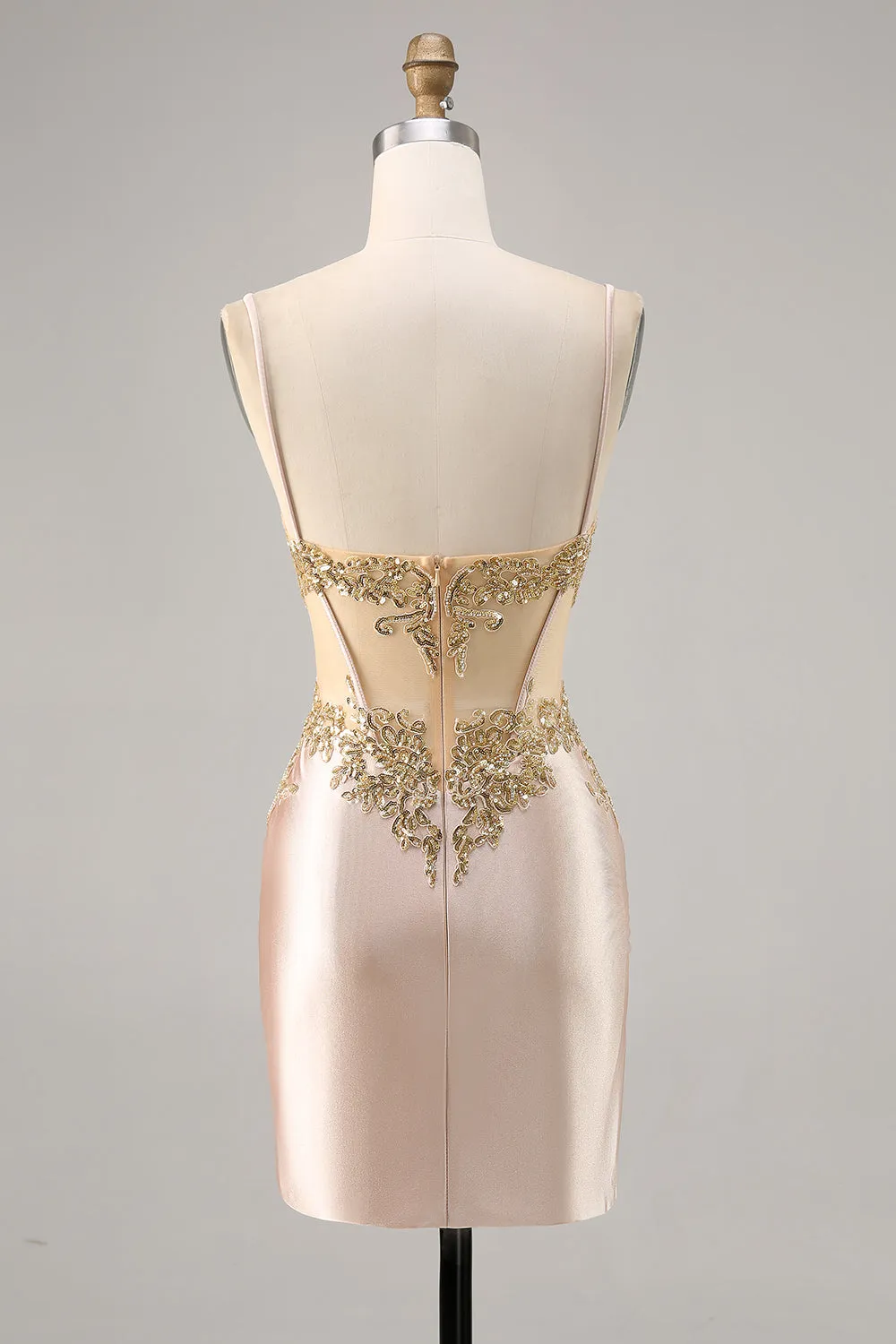 Champagne Corset Satin Bodycon Sequins Homecoming Dress with Beading sold by Wedtrend product image thumbnail 2