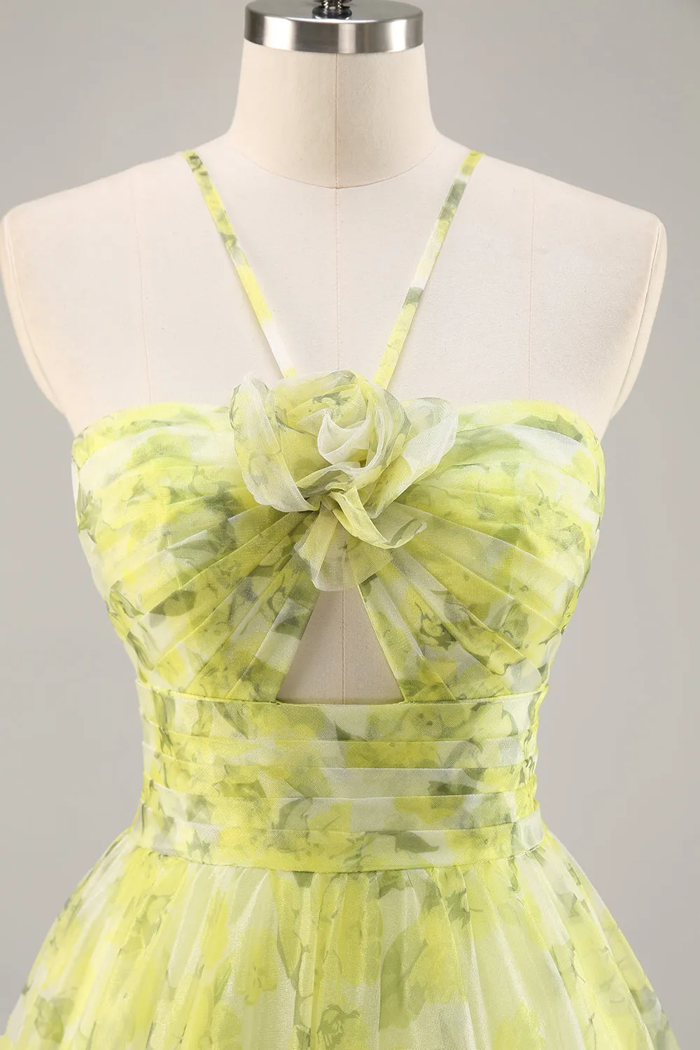 Yellow Green A-Line Cut Out Floral Long Prom Dress sold by Wedtrend product image thumbnail 5