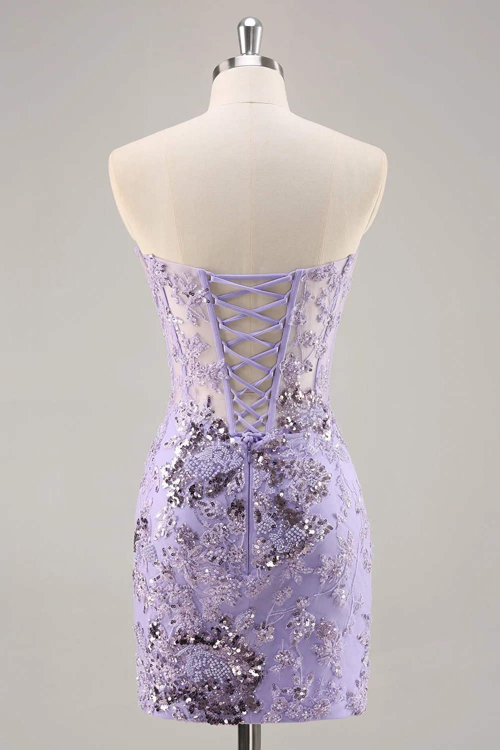 Purple Strapless Bodycon Corset Satin Short Homecoming Dress with Sequins sold by Wedtrend product image thumbnail 2