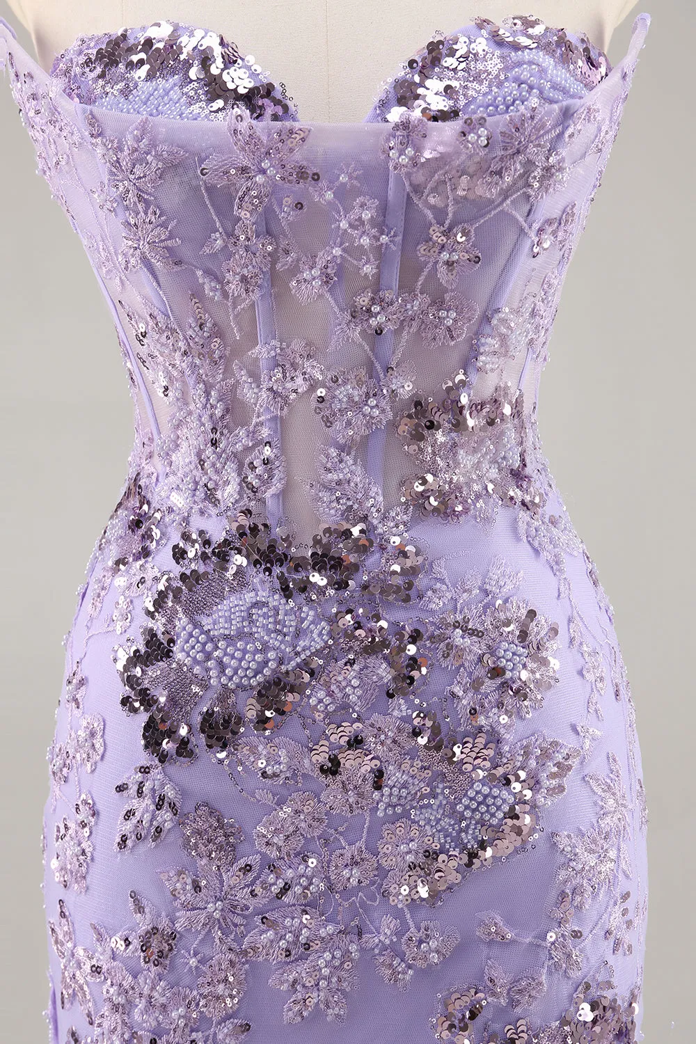 Purple Strapless Bodycon Corset Satin Short Homecoming Dress with Sequins sold by Wedtrend product image thumbnail 5