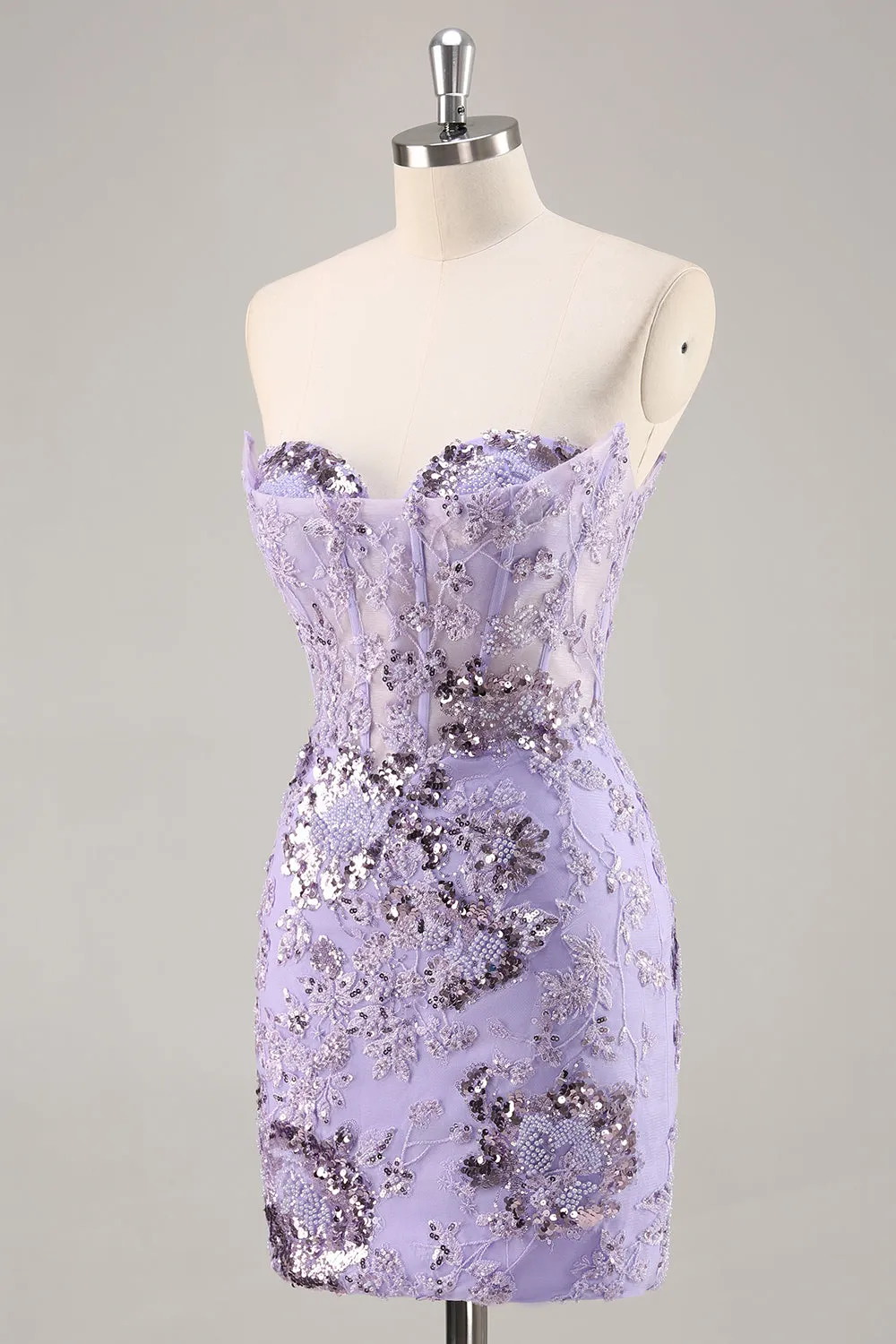Purple Strapless Bodycon Corset Satin Short Homecoming Dress with Sequins sold by Wedtrend product image thumbnail 3
