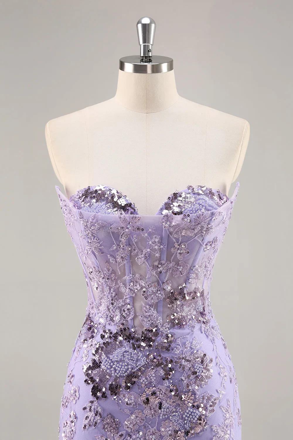 Purple Strapless Bodycon Corset Satin Short Homecoming Dress with Sequins sold by Wedtrend product image thumbnail 4