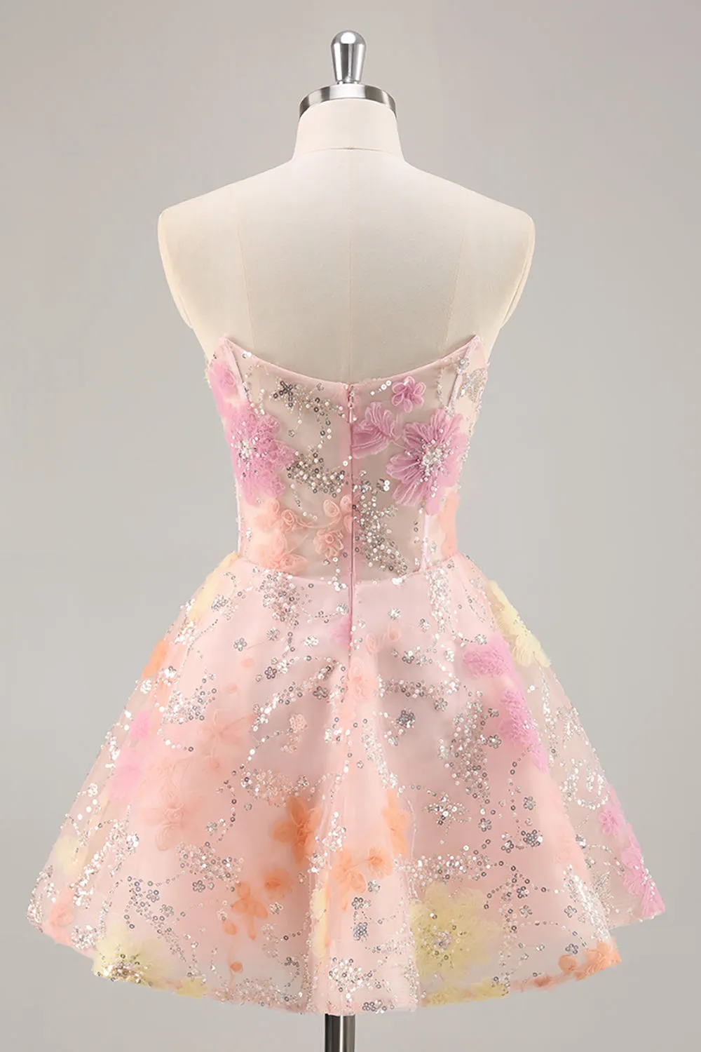 A-Line Strapless Sequins Corset Short Pink Floral Homecoming Dress sold by Wedtrend product image thumbnail 3