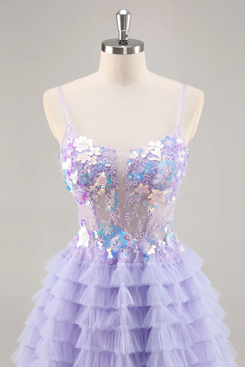 Purple A-Line Sequins Tulle Corset Short Homecoming Dress with Ruffles sold by Wedtrend product image thumbnail 4