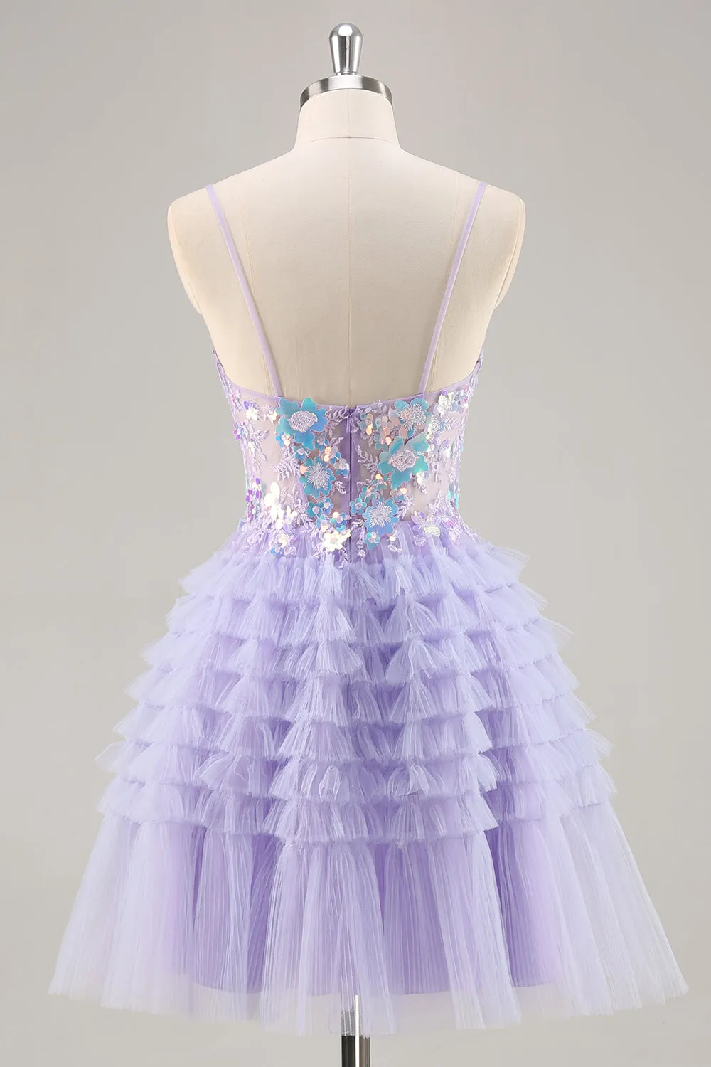 Purple A-Line Sequins Tulle Corset Short Homecoming Dress with Ruffles sold by Wedtrend product image thumbnail 2