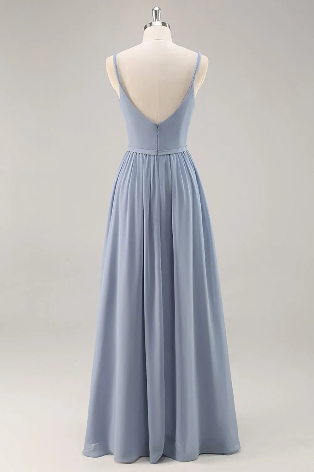 Dusty Blue A-Line Spaghetti Straps Ruched Long Bridesmaid Dress with Slit sold by Wedtrend product image thumbnail 2