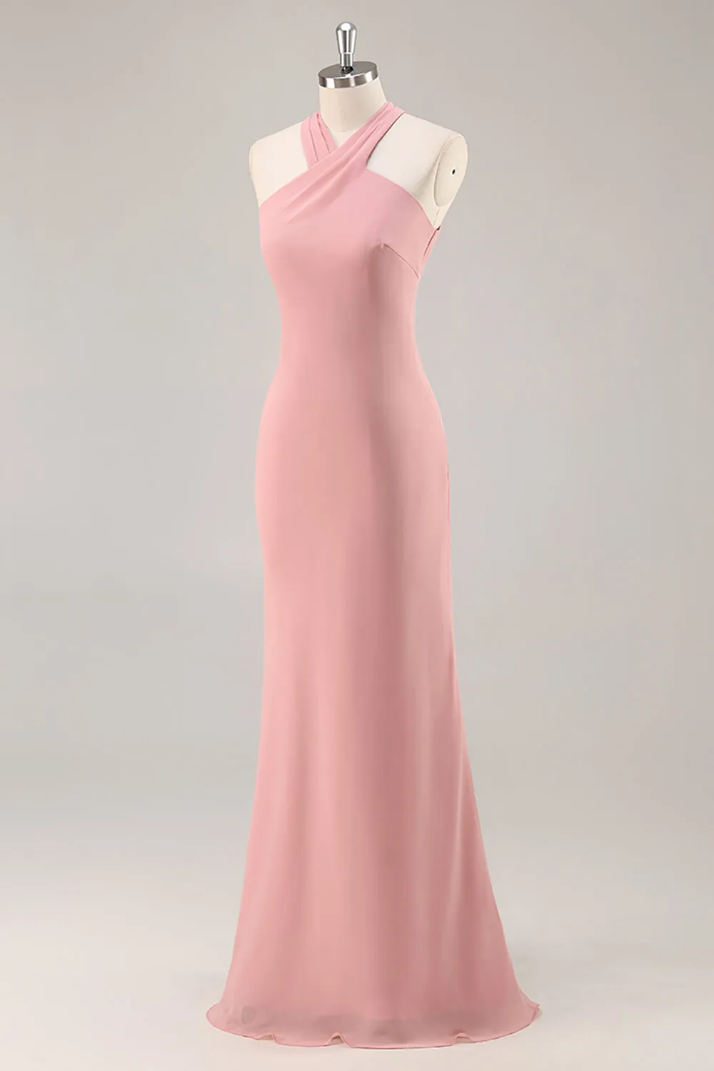 Blush Sheath Halter Chiffon Long Bridesmaid Dress sold by Wedtrend product image thumbnail 3