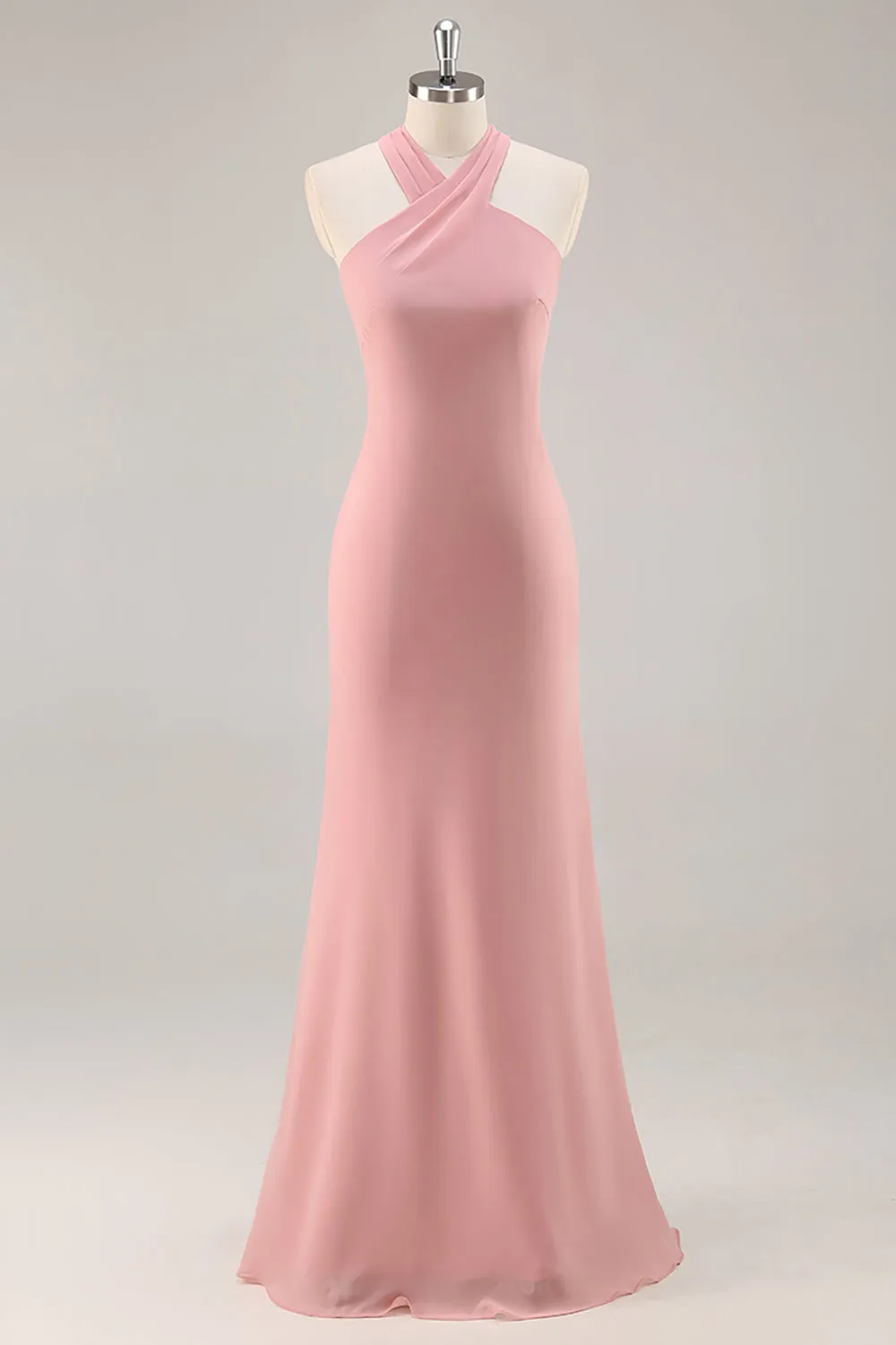 Blush Sheath Halter Chiffon Long Bridesmaid Dress sold by Wedtrend