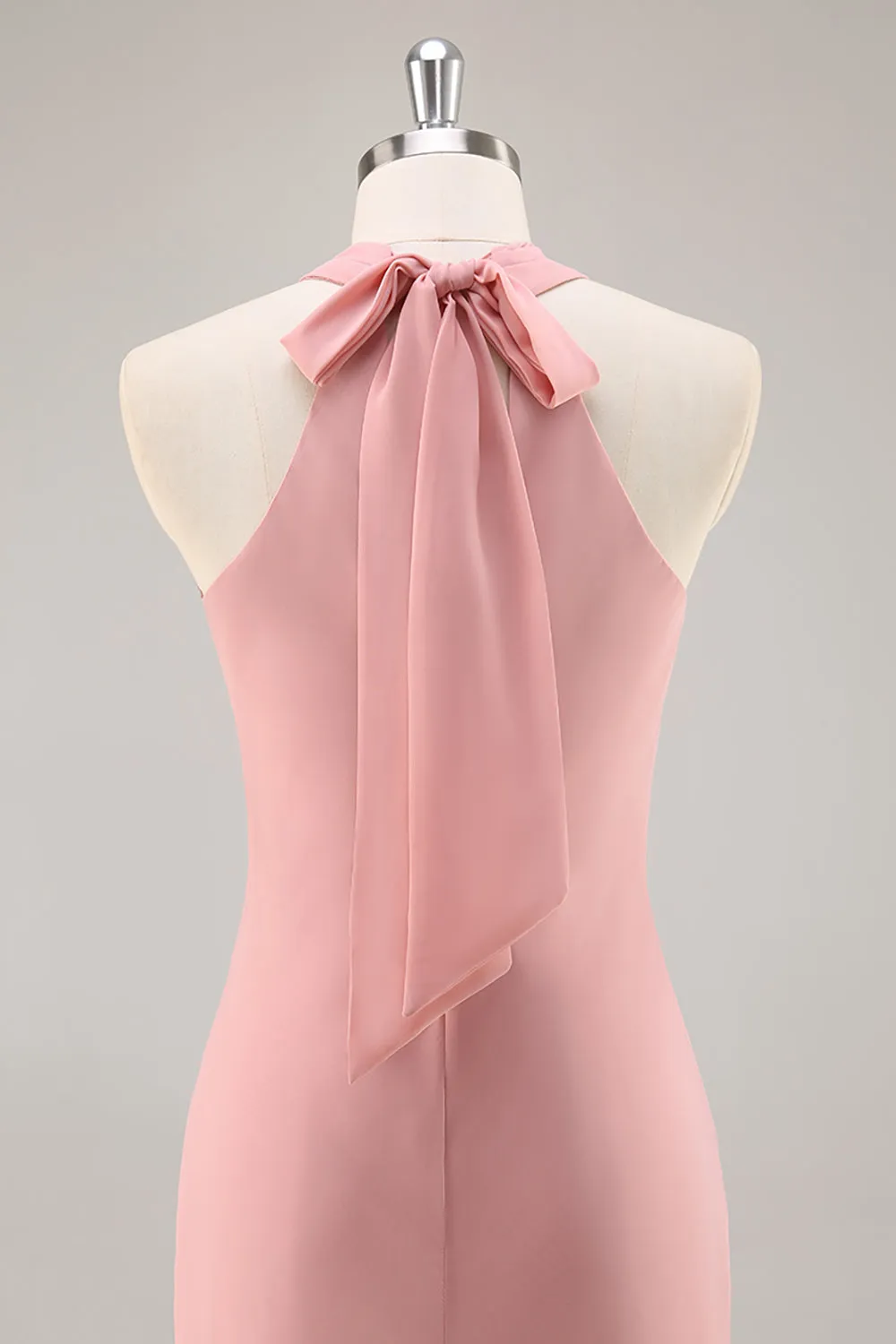 Blush Sheath Halter Chiffon Long Bridesmaid Dress sold by Wedtrend product image thumbnail 5