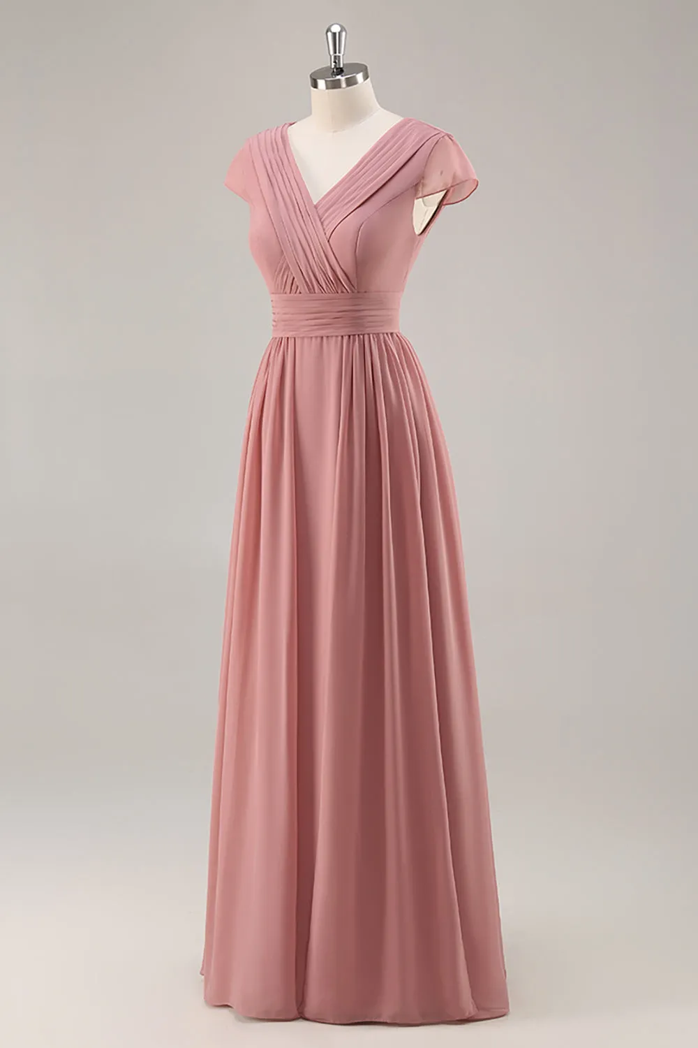Dusty Rose A Line V Neck Chiffon Long Bridesmaid Dress sold by Wedtrend product image thumbnail 3