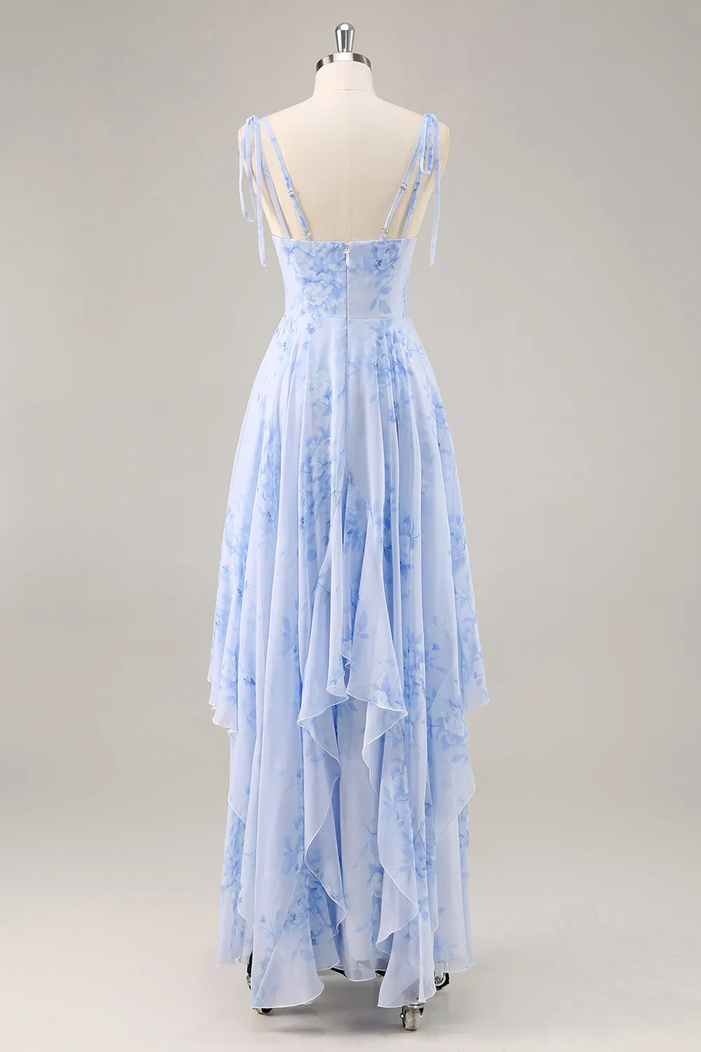 A-Line Spaghetti Straps Long Blue Floral Bridesmaid Dress with Ruffles sold by Wedtrend product image thumbnail 2