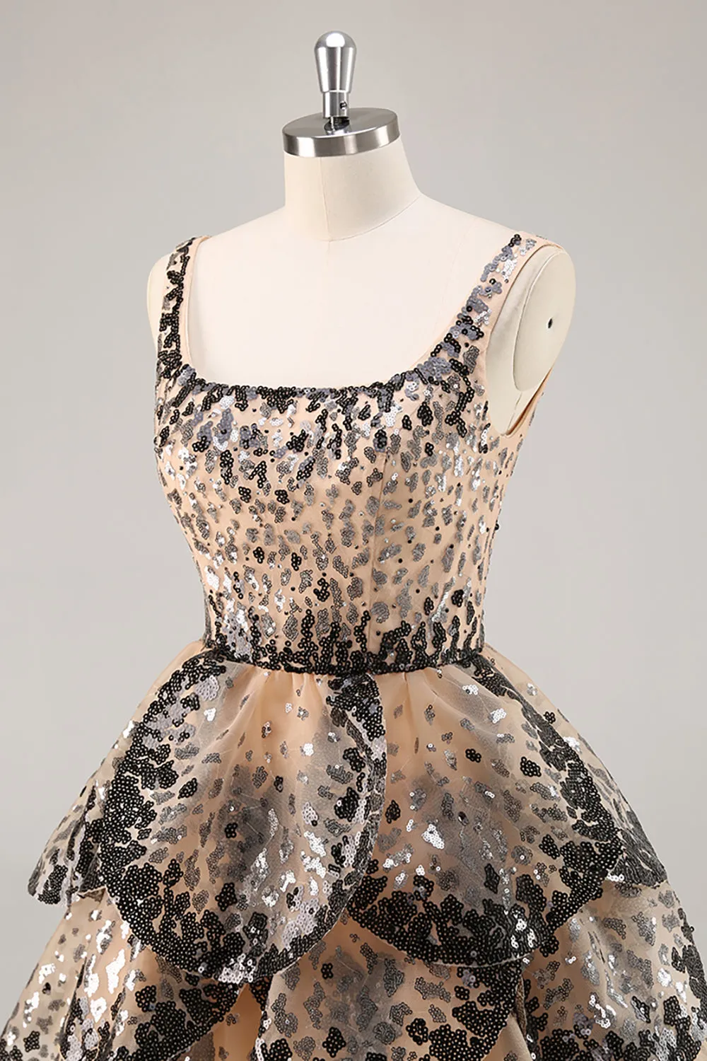 Sparkly Black Apricot A Line Tiered Short Homecoming Dress with Sequins sold by Wedtrend product image thumbnail 5