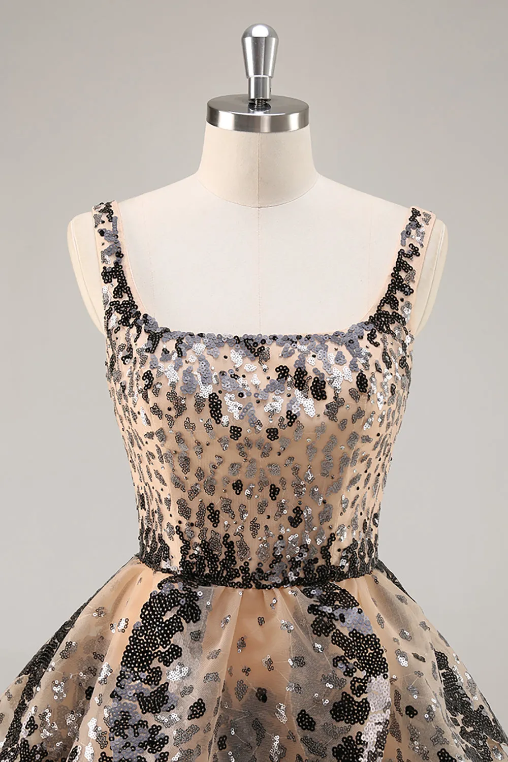 Sparkly Black Apricot A Line Tiered Short Homecoming Dress with Sequins sold by Wedtrend product image thumbnail 4
