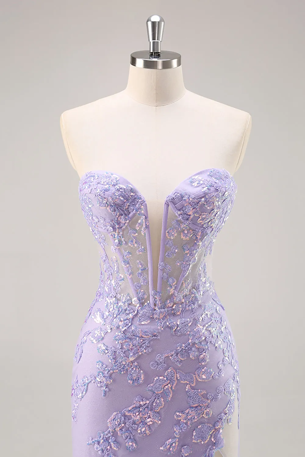 Lilac Mermaid Strapless Corset Long Prom Dress With Slit sold by Wedtrend product image thumbnail 4