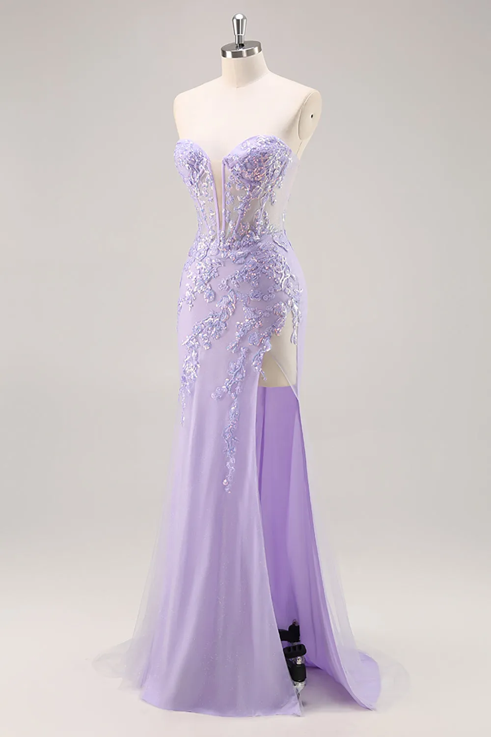 Lilac Mermaid Strapless Corset Long Prom Dress With Slit sold by Wedtrend product image thumbnail 3