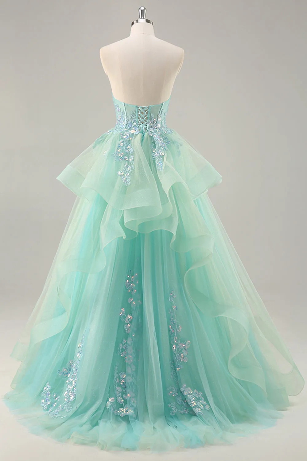 Green A Line Strapless Sequins Corset Long Prom Dress with Lace Up Back sold by Wedtrend product image thumbnail 2