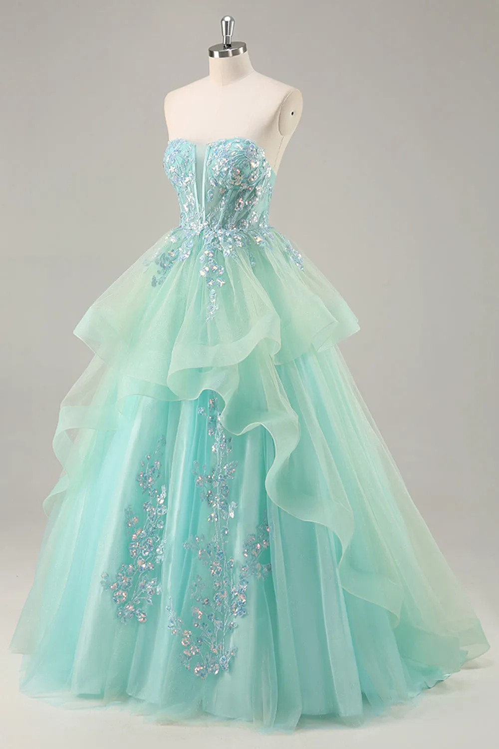 Green A Line Strapless Sequins Corset Long Prom Dress with Lace Up Back sold by Wedtrend product image thumbnail 3