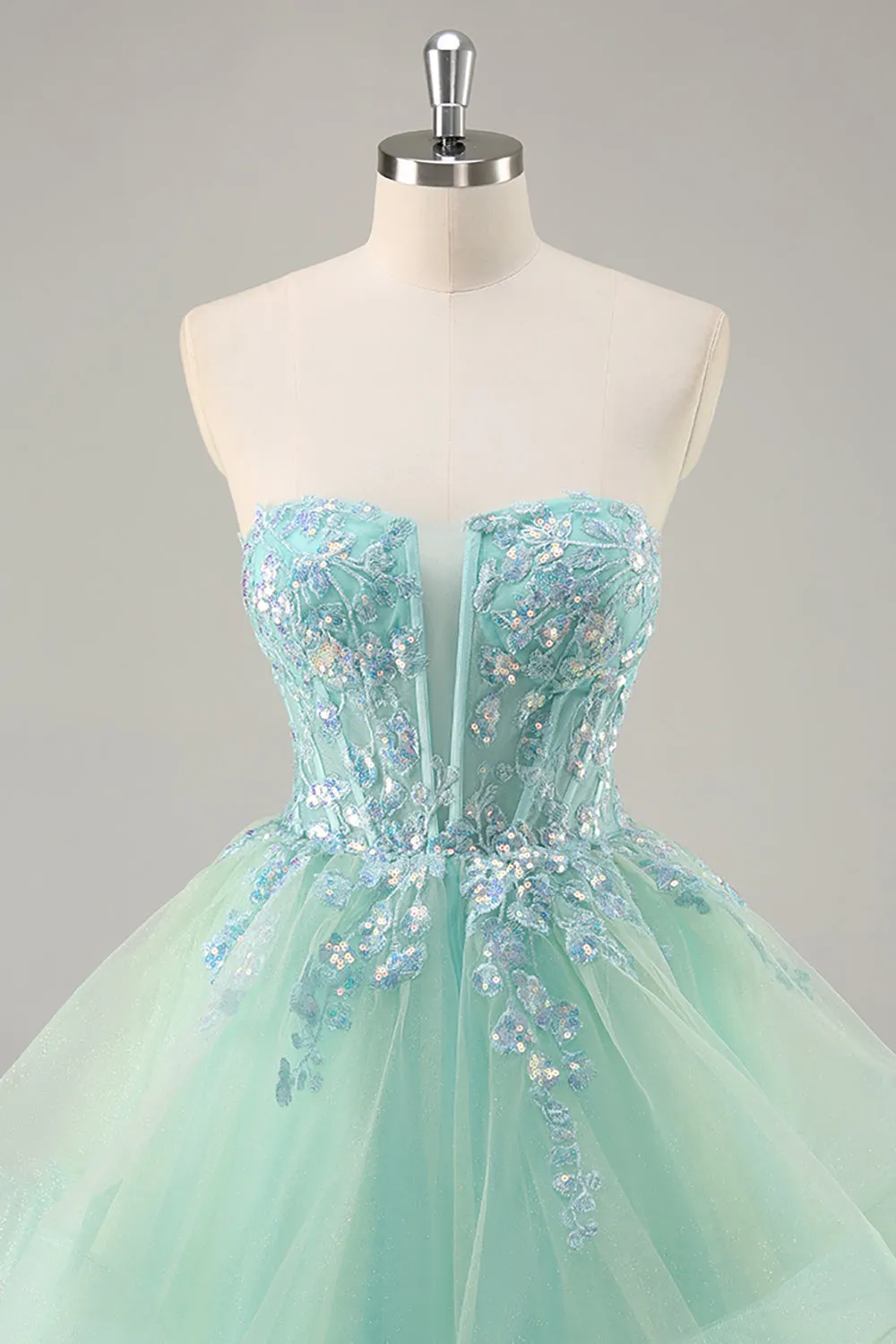 Green A Line Strapless Sequins Corset Long Prom Dress with Lace Up Back sold by Wedtrend product image thumbnail 5