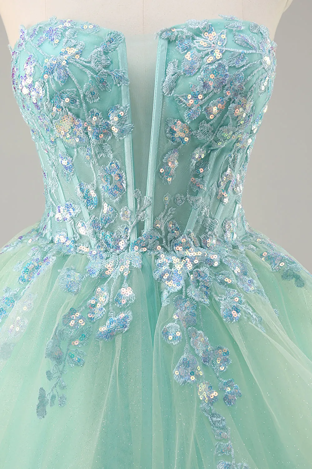 Green A Line Strapless Sequins Corset Long Prom Dress with Lace Up Back sold by Wedtrend product image thumbnail 4