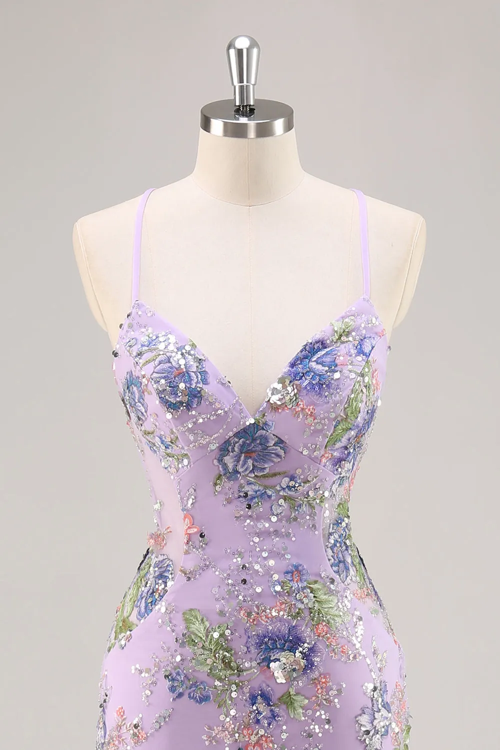 Lilac Mermaid Spaghetti Straps Sequins Long Prom Dress with Lace Up Back sold by Wedtrend product image thumbnail 4
