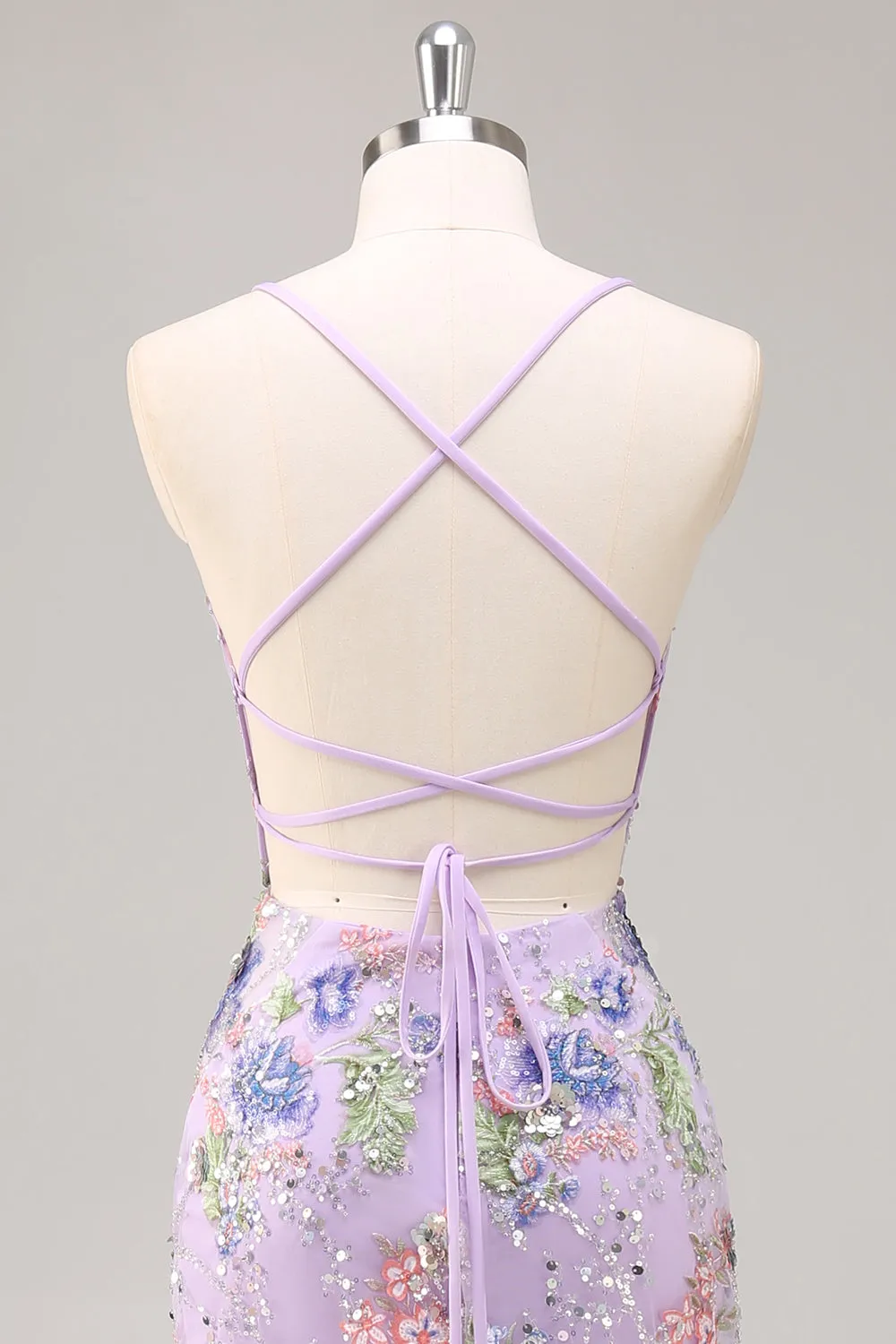 Lilac Mermaid Spaghetti Straps Sequins Long Prom Dress with Lace Up Back sold by Wedtrend product image thumbnail 5
