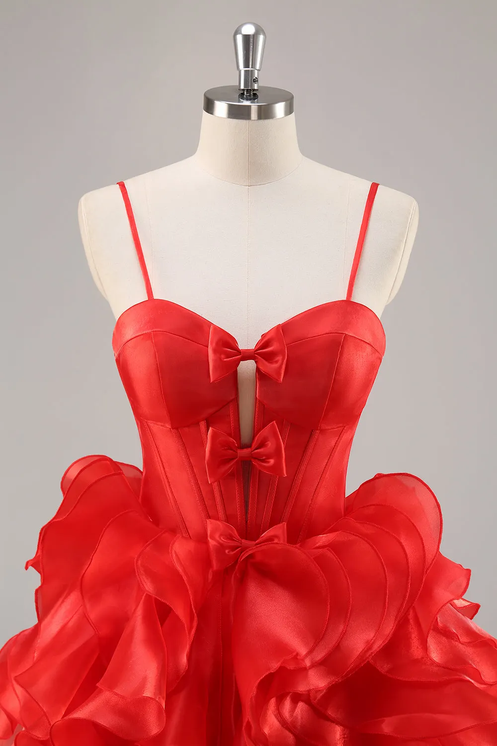 Red A Line Corset Keyhole Ruffle Short Homecoming Dress With Bows sold by Wedtrend product image thumbnail 4