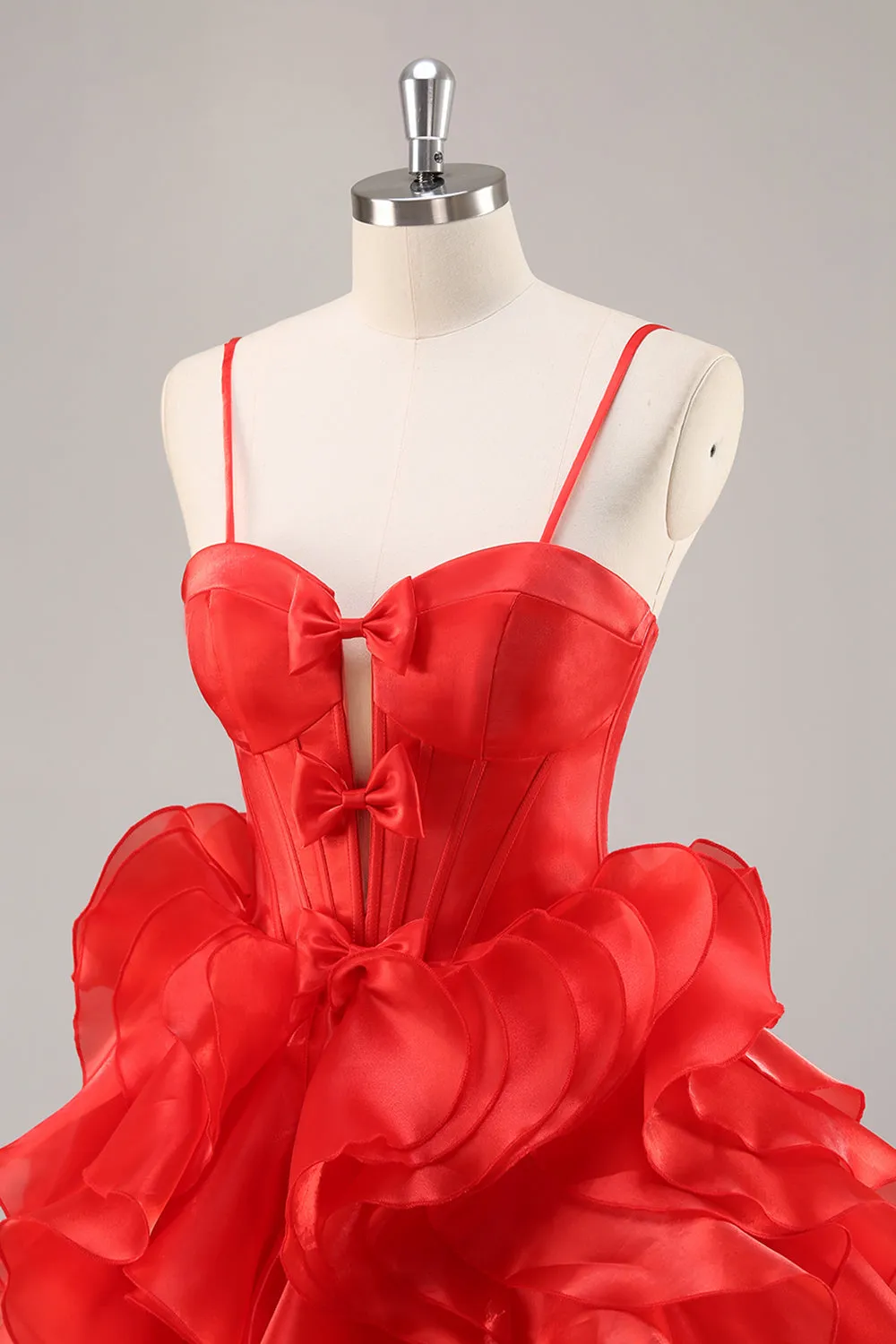 Red A Line Corset Keyhole Ruffle Short Homecoming Dress With Bows sold by Wedtrend product image thumbnail 5