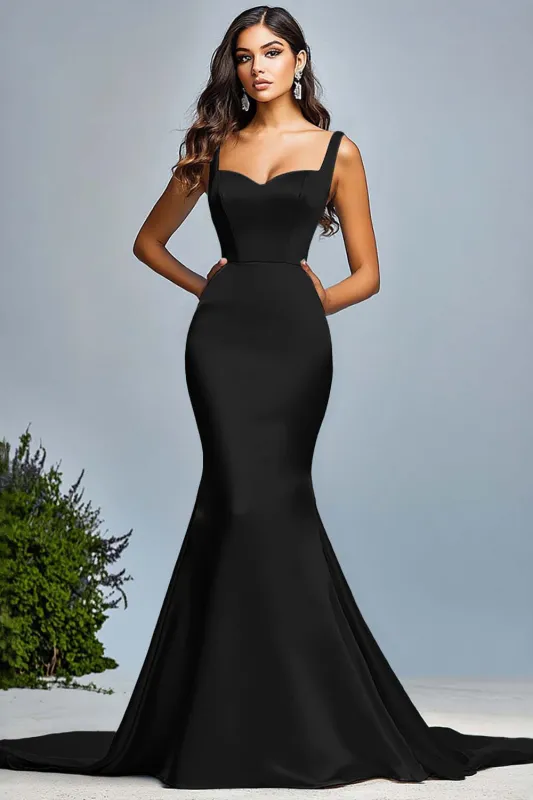 Black Satin Mermaid Long Formal Dress made by Wedtrend