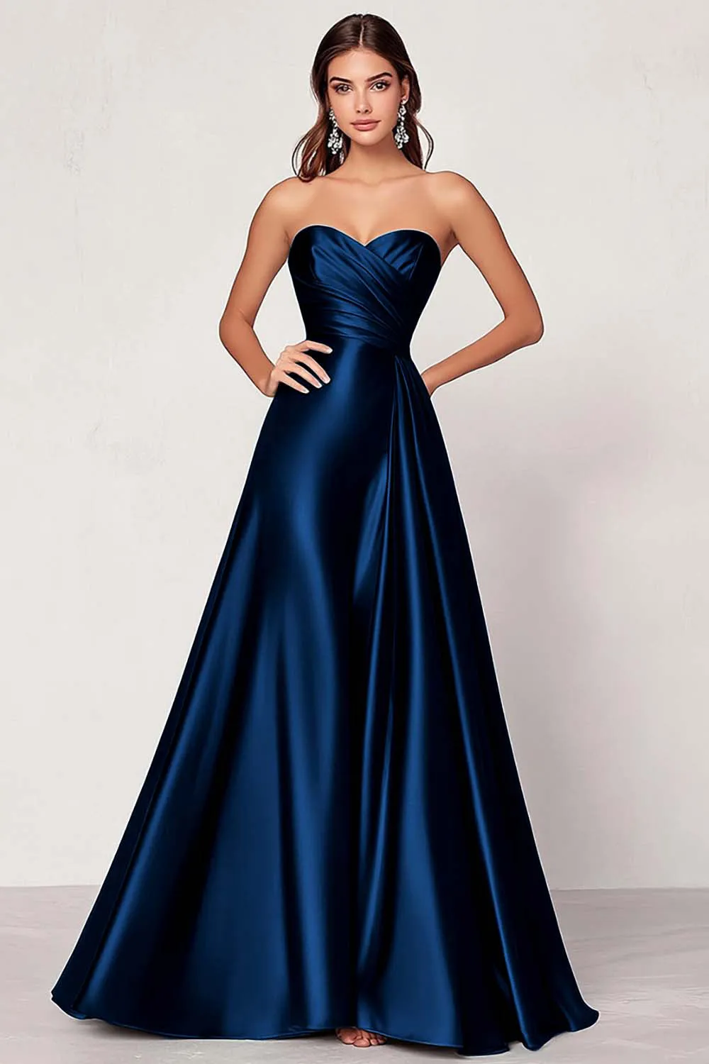 Black Strapless Satin Ruched A Line Long Formal Dress sold by Wedtrend product image thumbnail 4