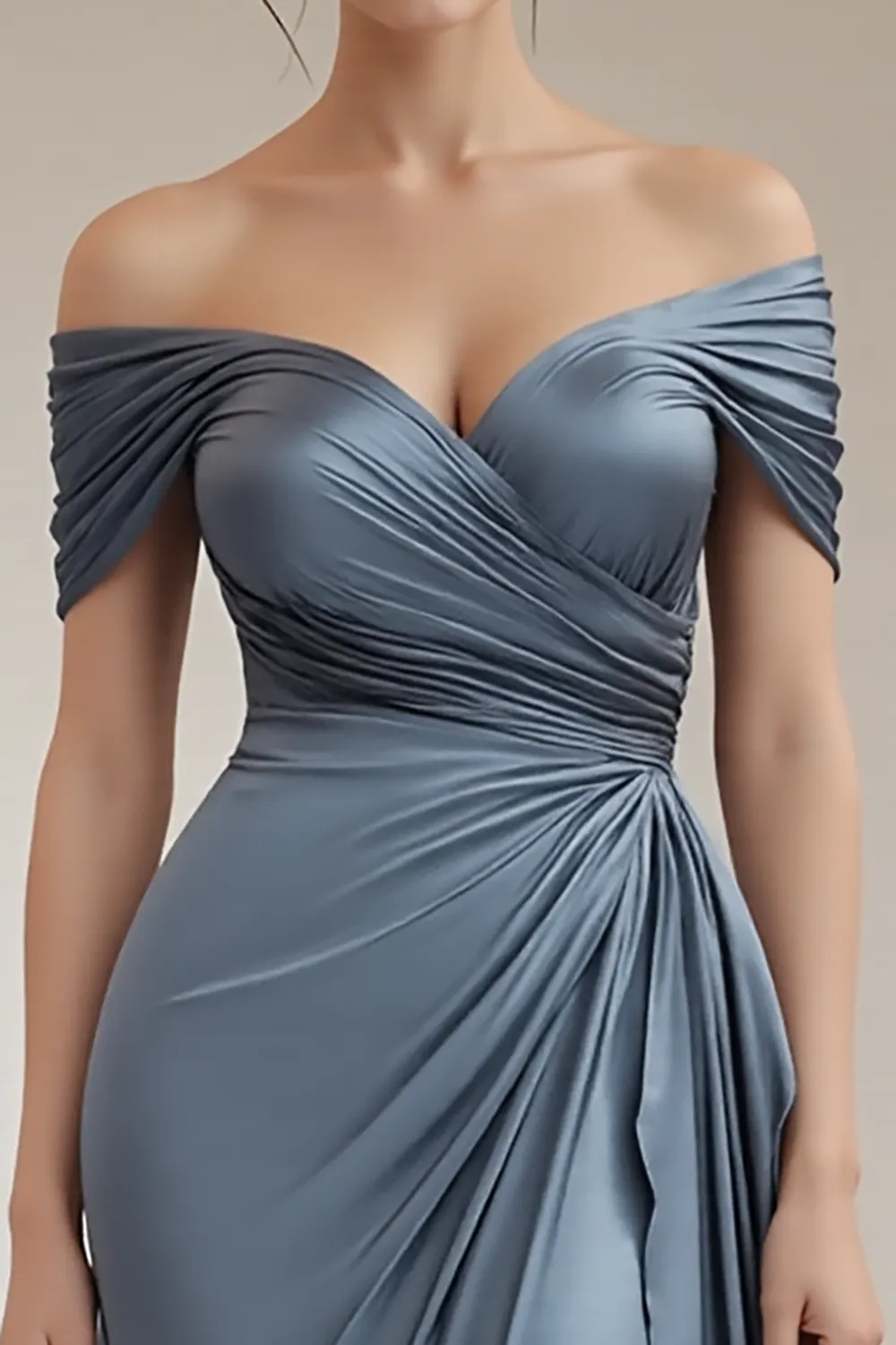 Off The Shoulder Mermaid Long Grey Blue Formal Dress sold by Wedtrend product image thumbnail 2