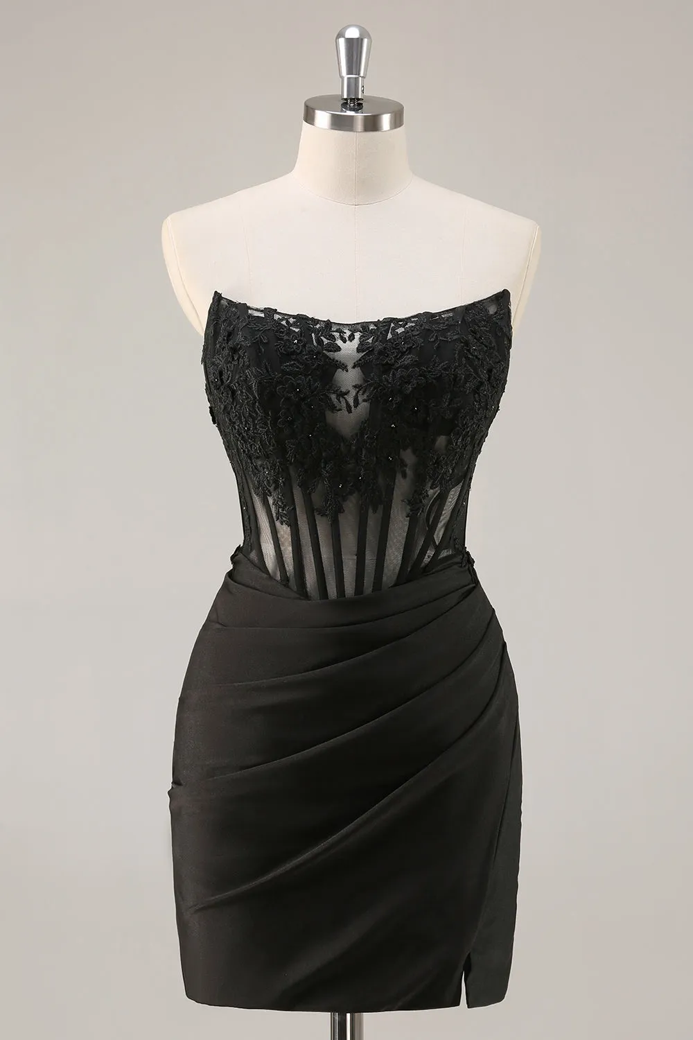Black Strapless Corset Ruched Sequins Short Tight Homecoming Dress sold by Wedtrend