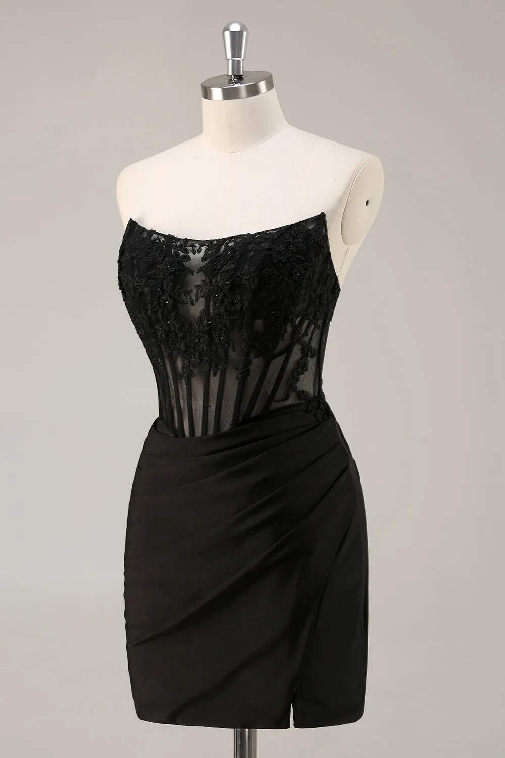 Black Strapless Corset Ruched Sequins Short Tight Homecoming Dress sold by Wedtrend product image thumbnail 3