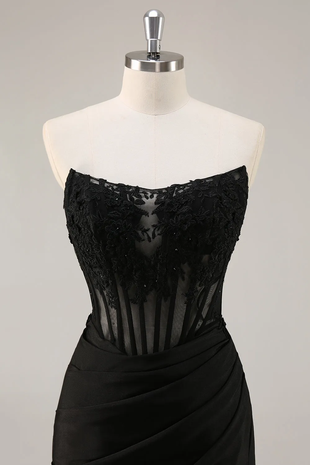 Black Strapless Corset Ruched Sequins Short Tight Homecoming Dress sold by Wedtrend product image thumbnail 4