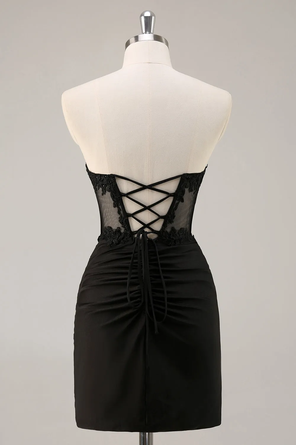 Black Strapless Corset Ruched Sequins Short Tight Homecoming Dress sold by Wedtrend product image thumbnail 2