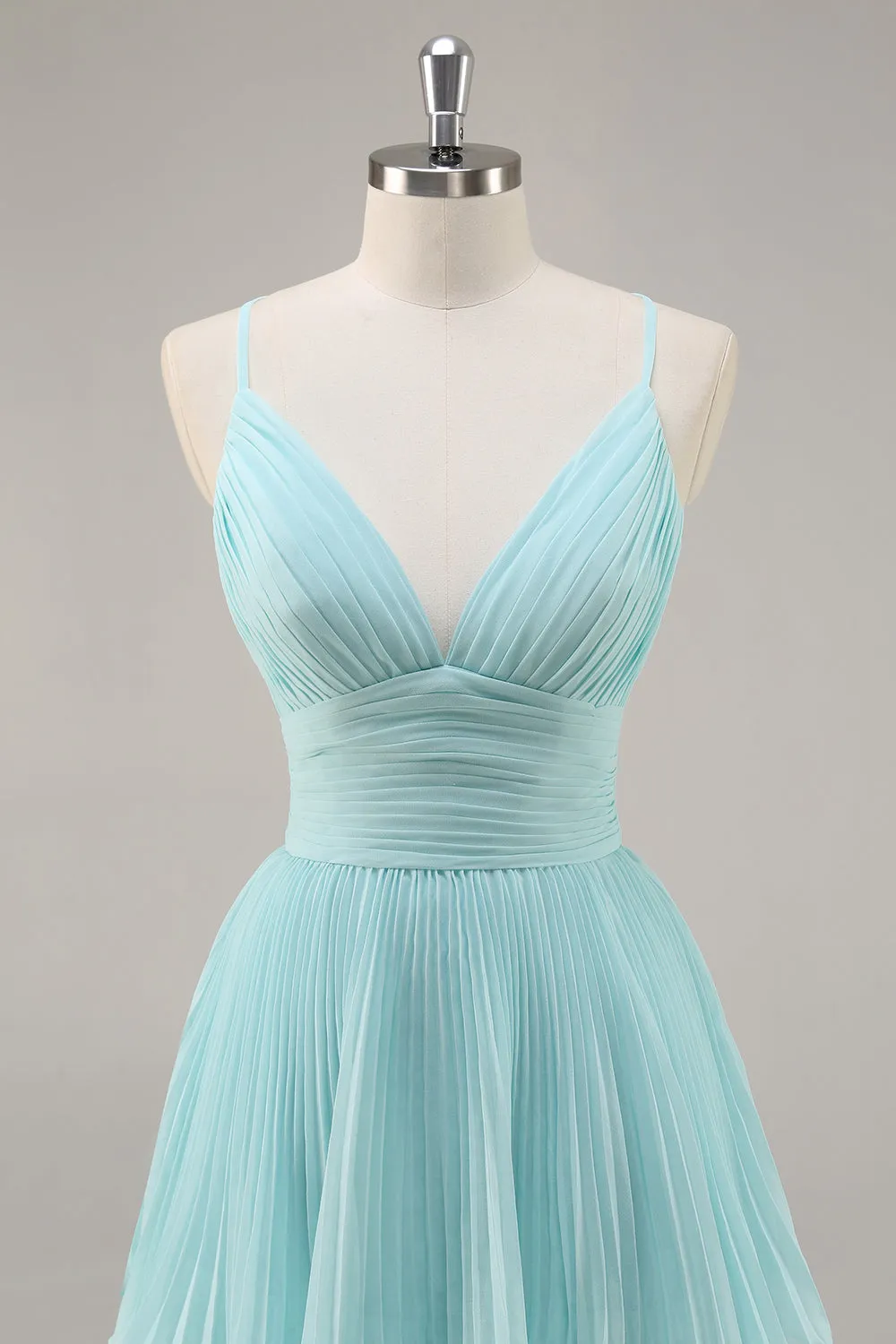 A-Line Spaghetti Straps Pleated Tiered Floor Length Chiffon Bridesmaid Dress sold by Wedtrend product image thumbnail 4