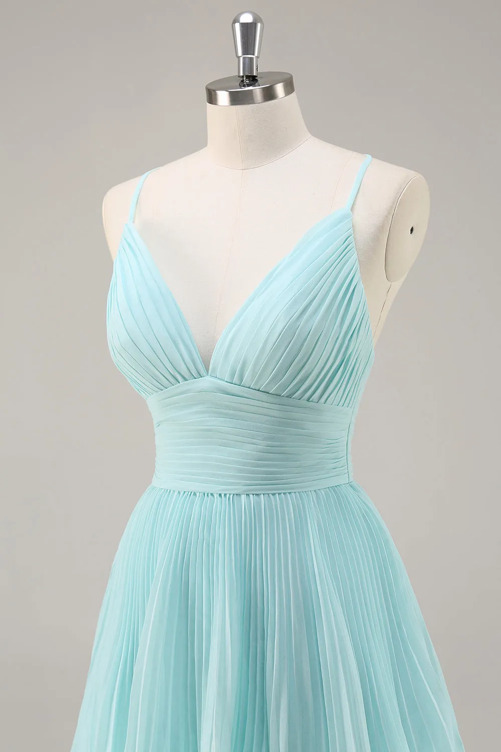 A-Line Spaghetti Straps Pleated Tiered Floor Length Chiffon Bridesmaid Dress sold by Wedtrend product image thumbnail 5