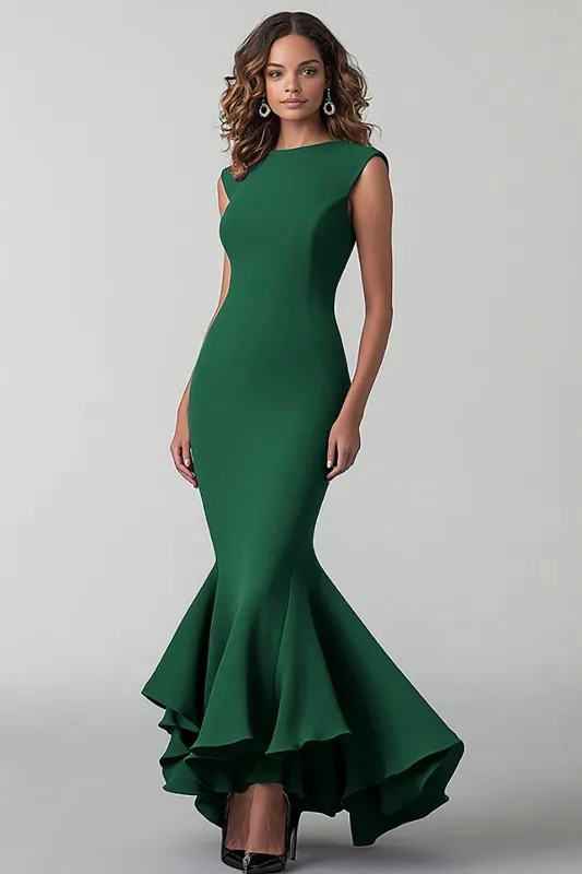 Dark Green Bateau Neck Mermaid Formal Dress With Ruffles made by Wedtrend