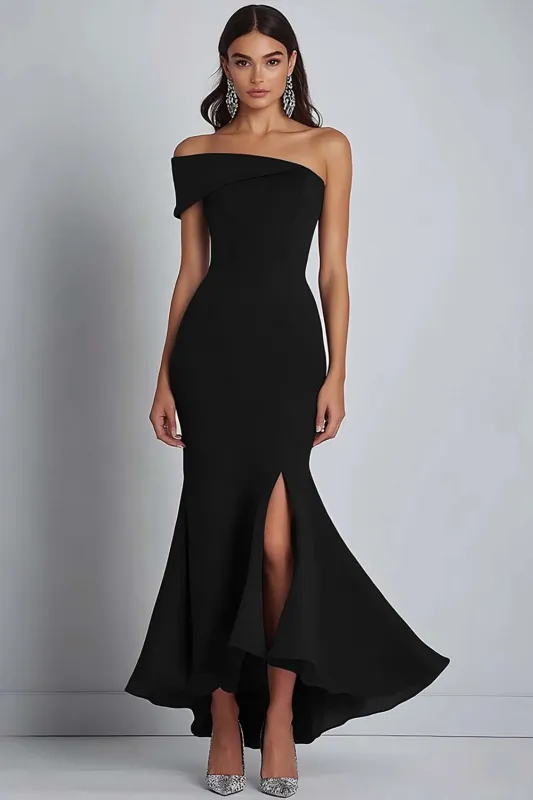 One Shoulder Black Mermaid Formal Dress With Slit sold by Wedtrend