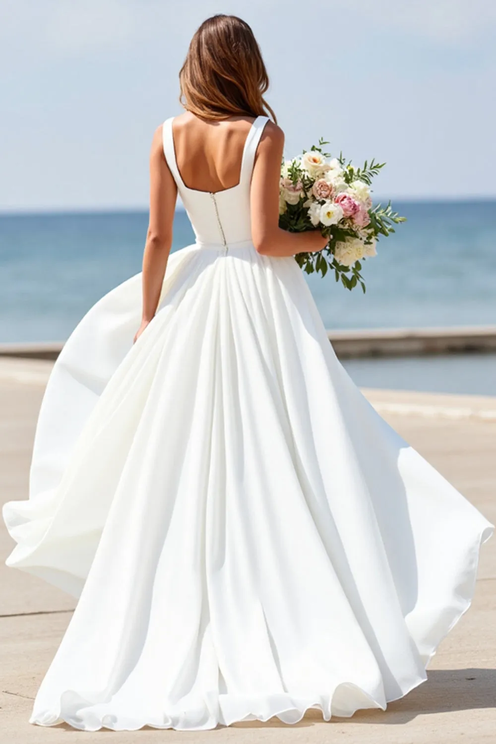 White A Line Square Neck Long Wedding Dress sold by Wedtrend product image thumbnail 2