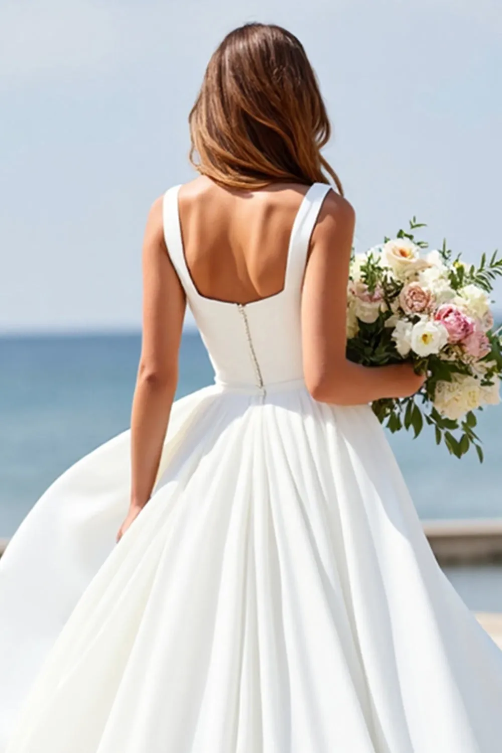 White A Line Square Neck Long Wedding Dress sold by Wedtrend product image thumbnail 4