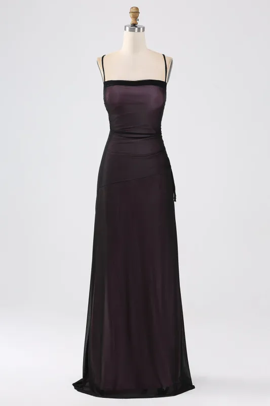 Black Pink Sheath Spaghetti Straps Floor Length Bridesmaid Dress With Elasticity sold by Wedtrend