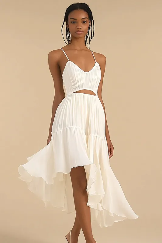Ivory Keyhole Ruffled A Line Midi Graduation Dress made by Wedtrend
