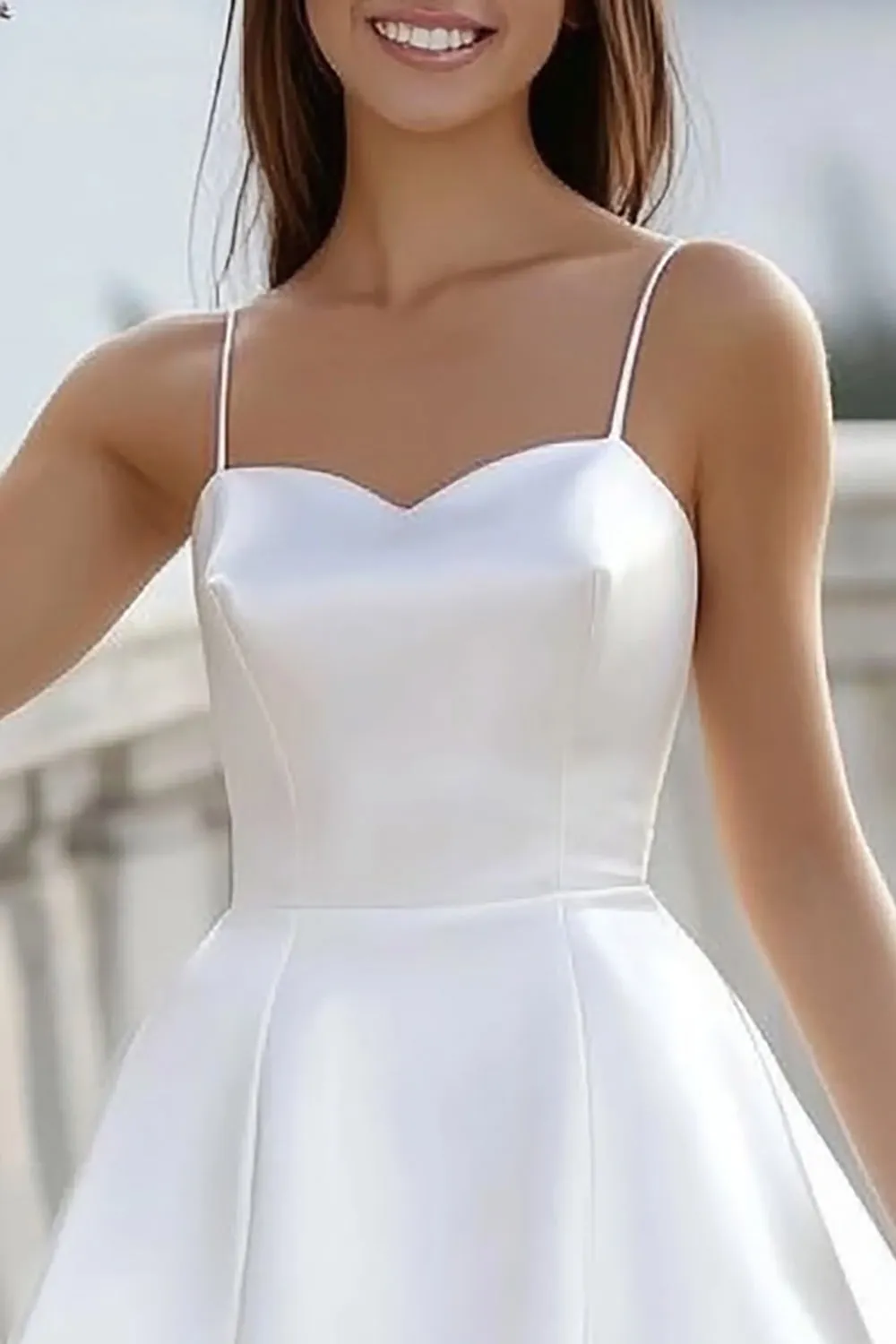 Stylish A Line Satin White Spaghetti Straps Graduation Dress sold by Wedtrend product image thumbnail 2