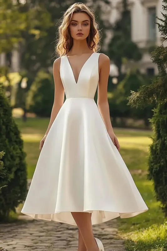 Simple Satin White A Line High-Low Graduation Dress made by Wedtrend