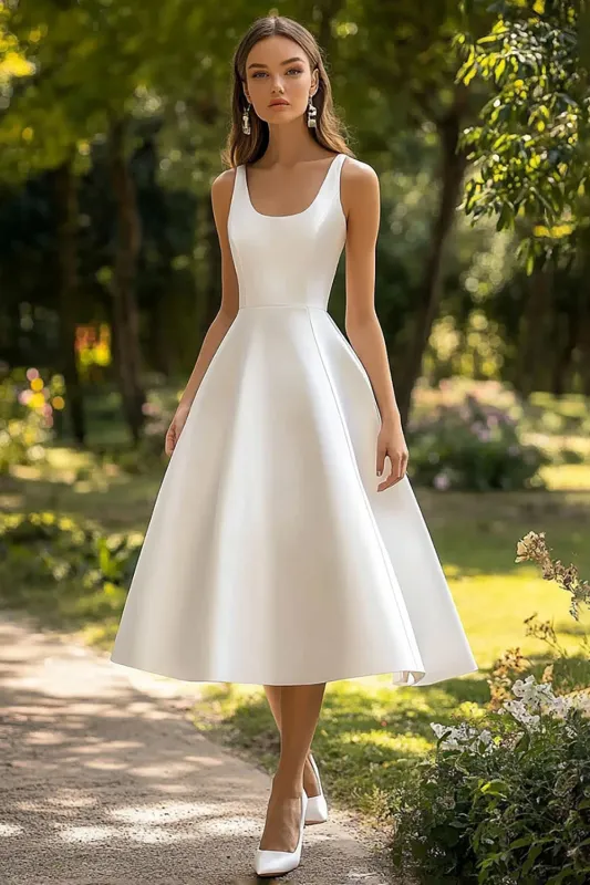 White Satin A Line Square Neck Graduation Dress sold by Wedtrend