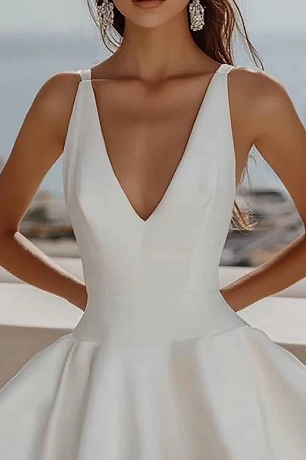 Simple V Neck A Line Short White Graduation Dress sold by Wedtrend product image thumbnail 3