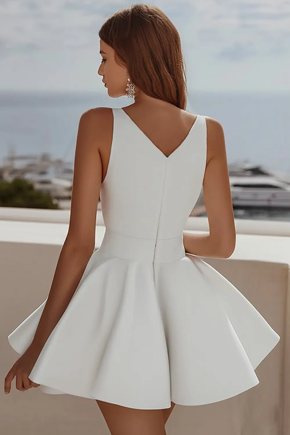 Simple V Neck A Line Short White Graduation Dress sold by Wedtrend product image thumbnail 2