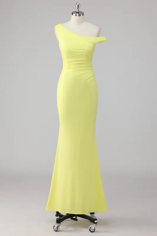 Lemon Mermaid Ruched Long Formal Dress sold by Wedtrend